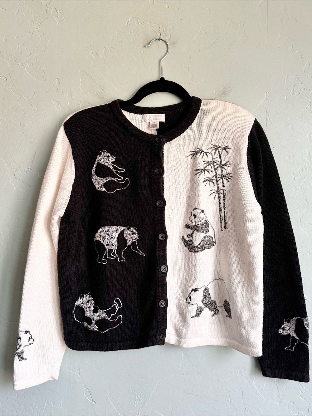 Vintage Y2K Christopher & Banks Knit Panda Embroidered Cardigan Sweater Medium